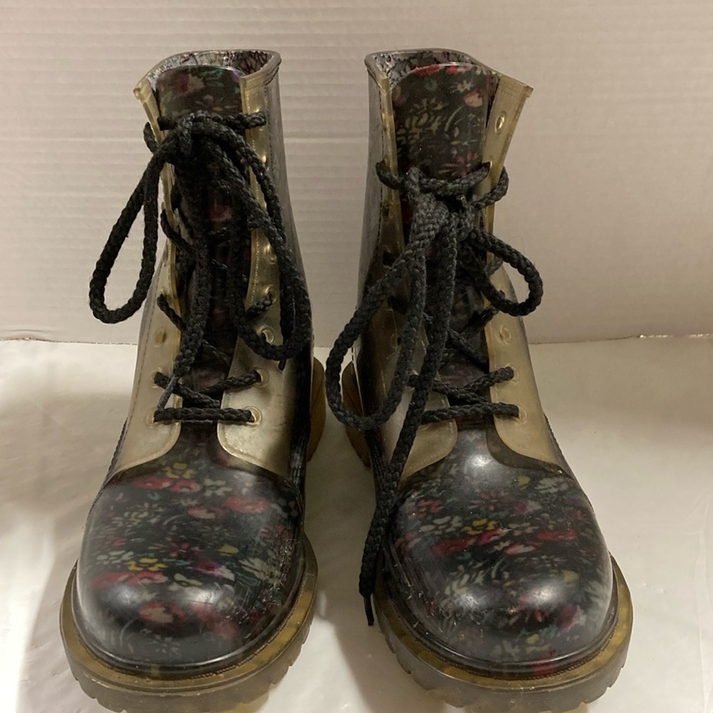 Dirty Laundry Women’s Size 10 Clear Rubber Floral Combat Lace Up Rain Boots